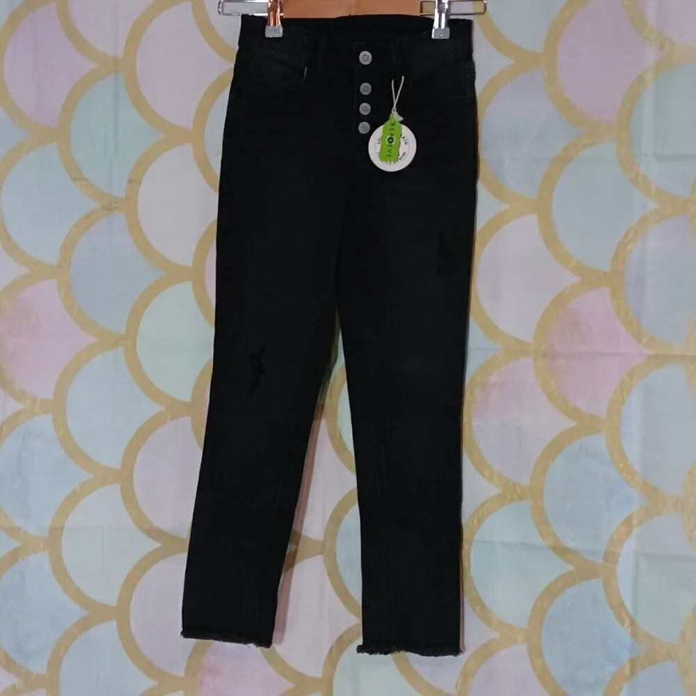 Justice Brand Fashion Jeans Size 10 Girls Washed Black‎ Fringe Hem NWT